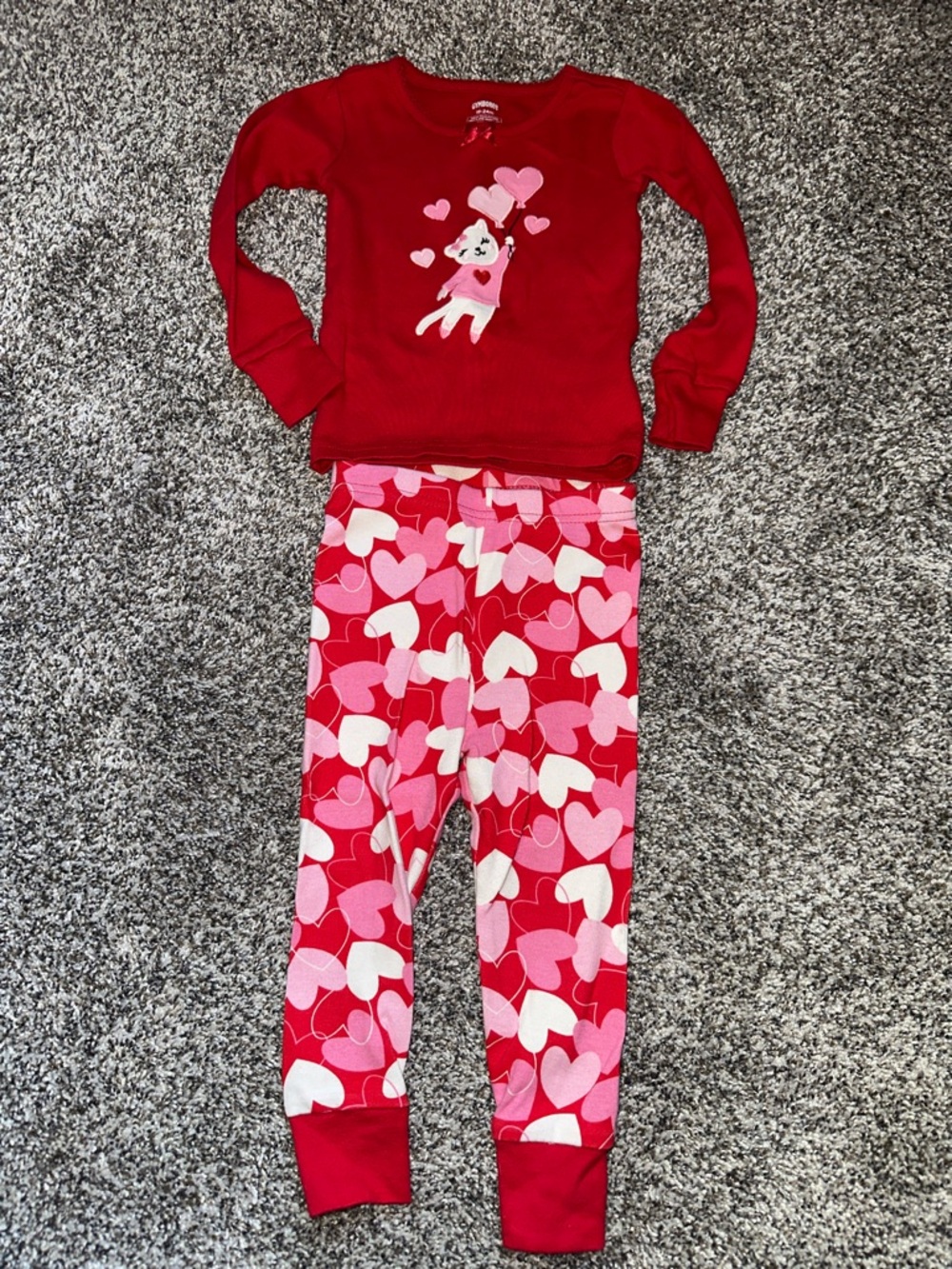 Gymboree Red Pink Heart Cat Pajama Set with Heart-Print Pants
